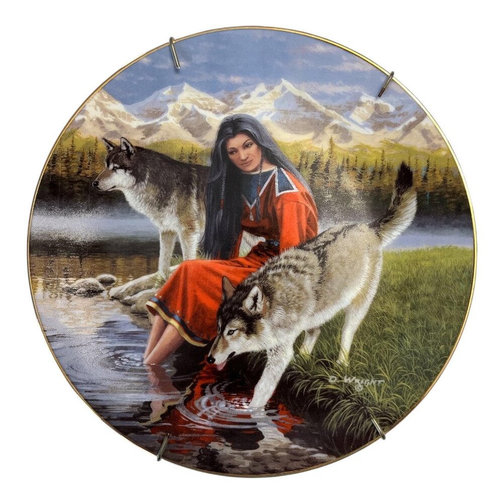 Hamilton Collection “Peaceful Reflections” Plate – David Wright – Woman & Wolf –